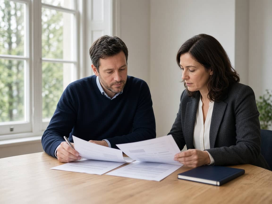 Two colleagues reviewing retainer client notes together at a table.